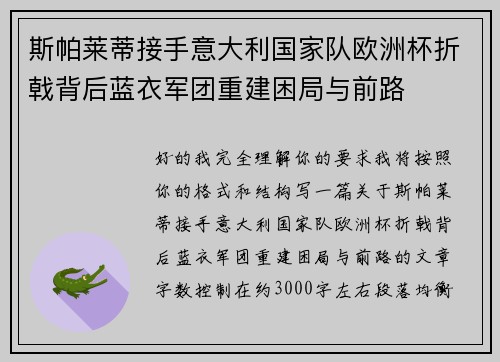 斯帕莱蒂接手意大利国家队欧洲杯折戟背后蓝衣军团重建困局与前路 斯帕莱蒂接手意大利国家队欧洲杯折戟背后蓝衣军团重建困局与前路